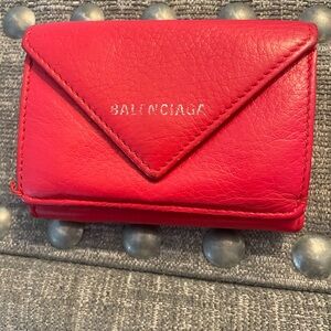 Balenciaga Red Leather Small Wallet with Silver Accents